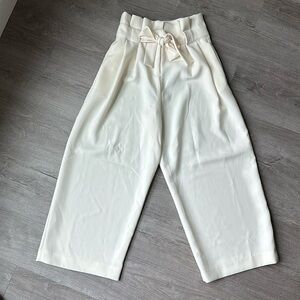H&M ivory wide leg trouser with paper bag waist and bow
